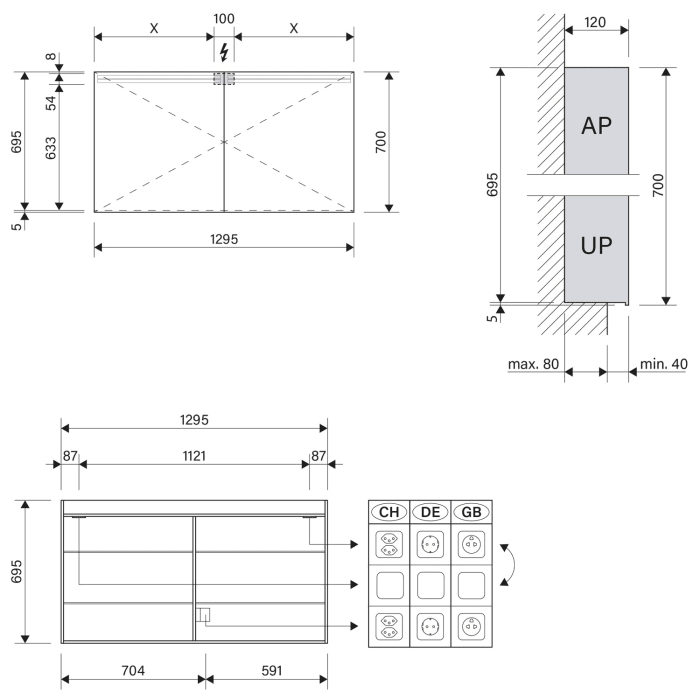 Schneider ARANGA TW LED Spiegelschrank ARA 130/2/TW 129,5 x 70 cm, CH
