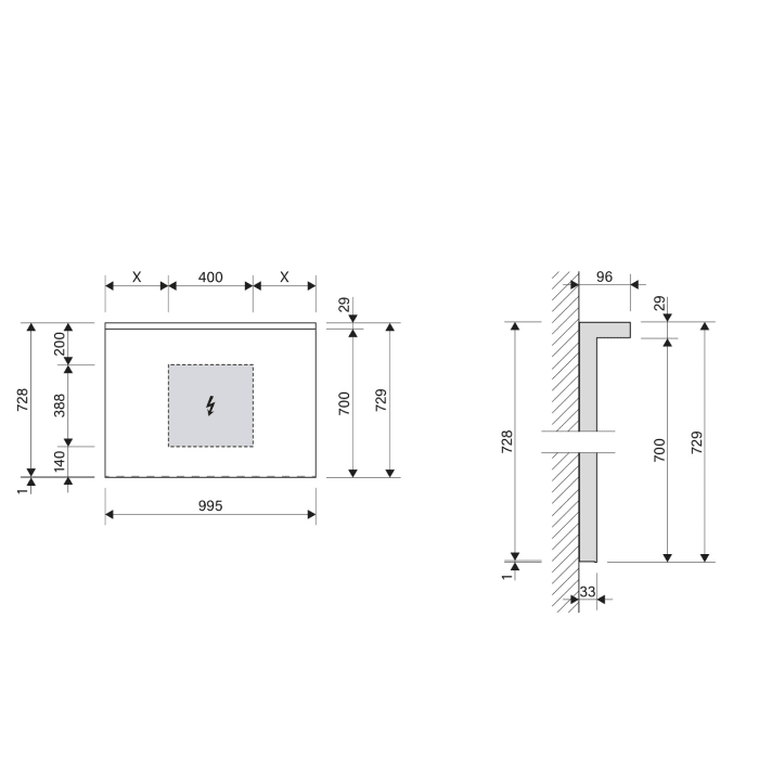 Schneider BORDO TW Lichtspiegel ALU1/SP 100/TW 99,5 x 72,9 cm mit LED-Beleuchtung dimmbar