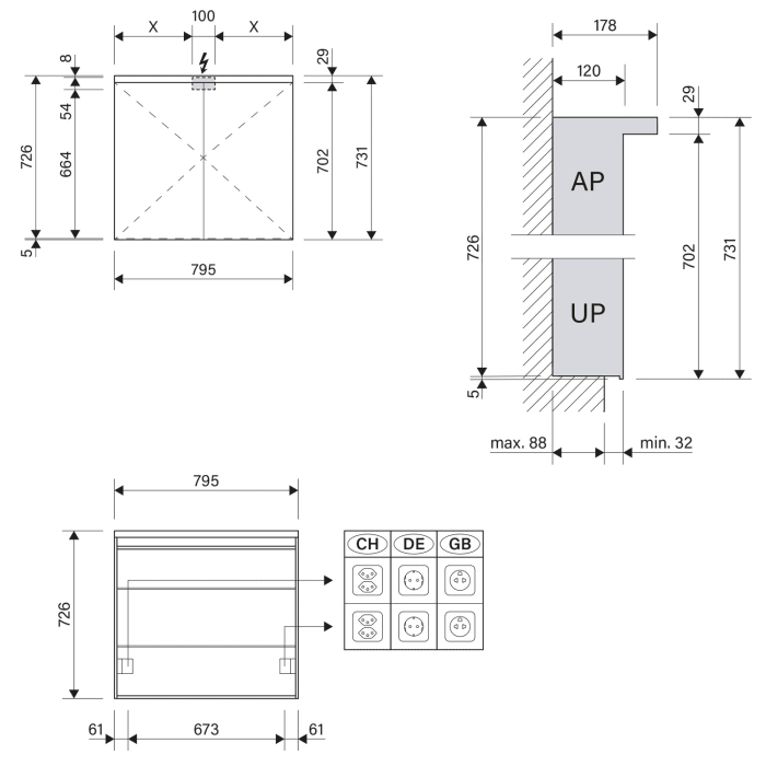 Schneider BORDO TW Spiegelschrank ALU1 80/2/TW 79,5 x 73,1 cm, DE