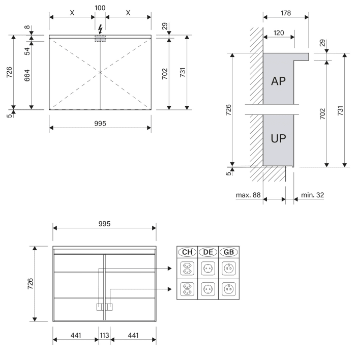 Schneider BORDO TW Spiegelschrank ALU1 100/2/TW 99,5 x 73,1 cm, CH