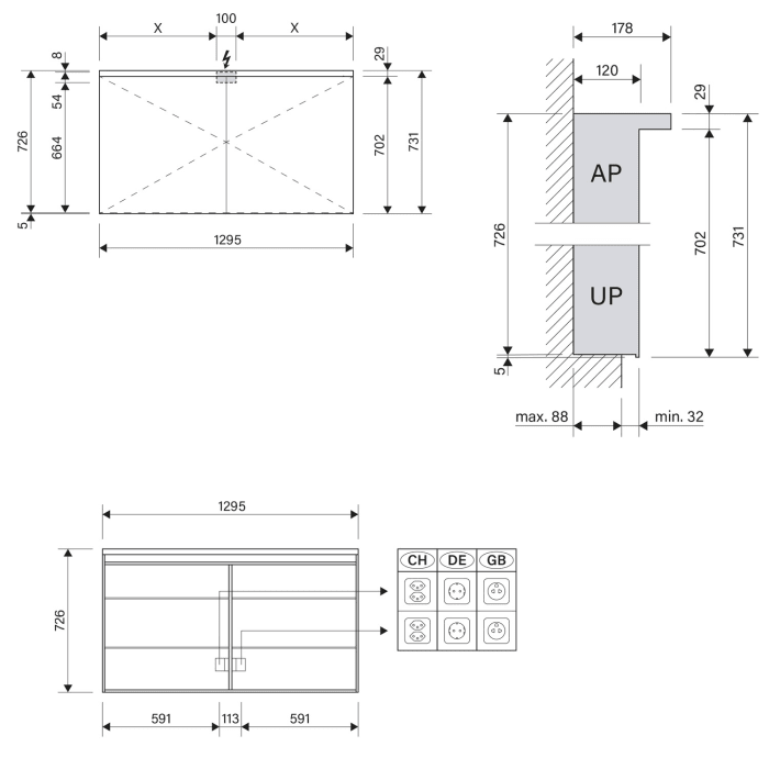 Schneider BORDO TW Spiegelschrank ALU1 130/2/TW 129,5 x 73,1 cm, DE