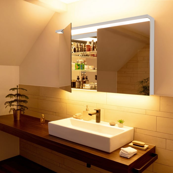 Schneider BORDO TW Spiegelschrank ALU1 60/2/TW/L 59,5 x 73,1 cm, Steckdose links, DE