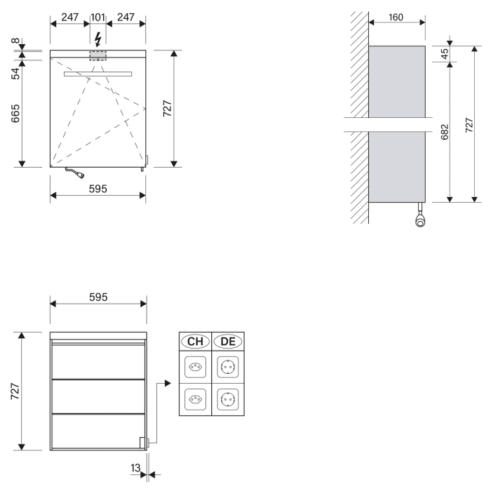 Schneider CARE LED Spiegelschrank CLC1 60/1/K/LED/L 59,5 x 72,7 cm, mit Kippspiegeltür und 1 Lichtband oben, 3000 K, DE