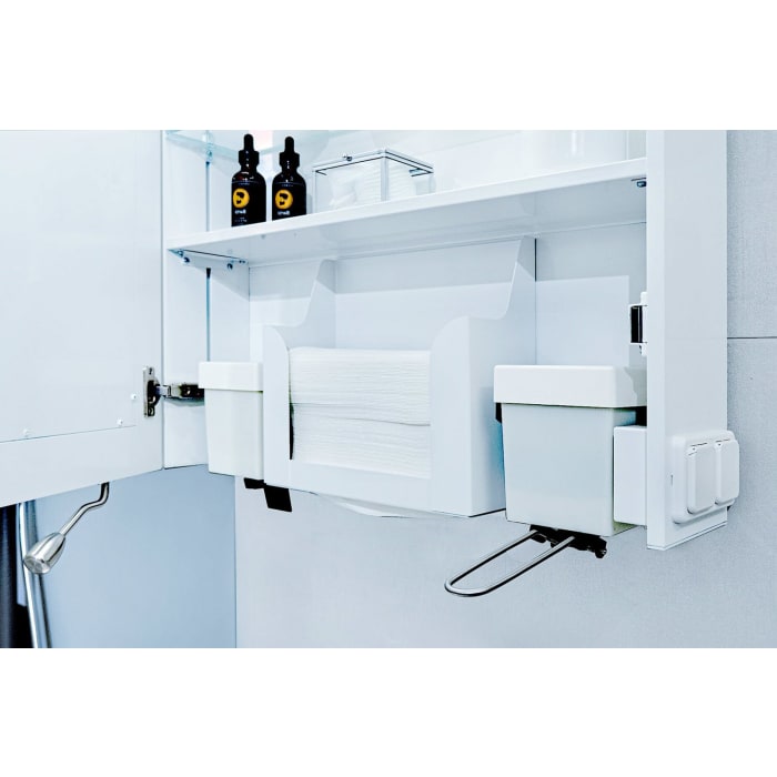 Schneider CARE LED Spiegelschrank CLC1 60/1/K/S/LED/L 59,5 x 72,7 cm, mit Kippspiegeltür, 1 Lichtband oben und Papierspender, 4000 K, DE