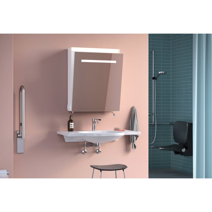 Schneider CARE LED Spiegelschrank CLC1 60/1/K/LED/R 59,5 x 72,7 cm, mit Kippspiegeltür und 1 Lichtband oben, 4000 K, CH