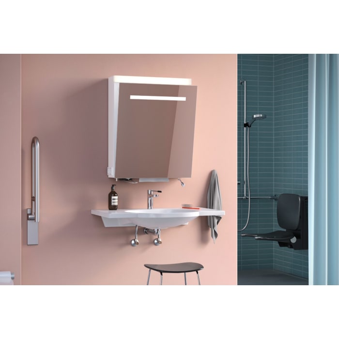 Schneider CARE LED Spiegelschrank CLC1 60/1/K/S/LED/R 59,5 x 72,7 cm, mit Kippspiegeltür, 1 Lichtband oben und Papierspender, 4000 K, CH