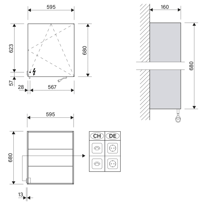 Schneider CARE Spiegelschrank CLC1 60/1/K/O/R 59,5 x 68 cm, mit Kippspiegeltür, CH