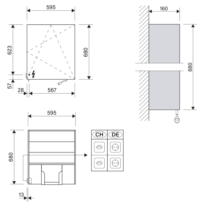Schneider CARE Spiegelschrank CLC1 60/1/K/S/O/R 59,5 x 68 cm, mit Kippspiegeltür und Papierspender, CH