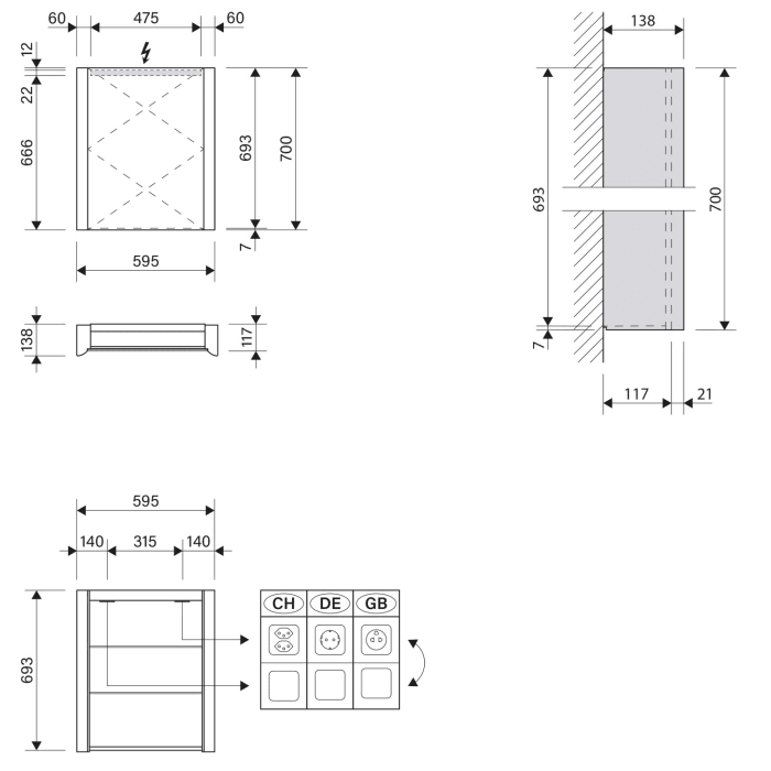 Schneider EASY LED Spiegelschrank ELS1 60/1/LED 59,5 x 70 cm, 3000 K, DE