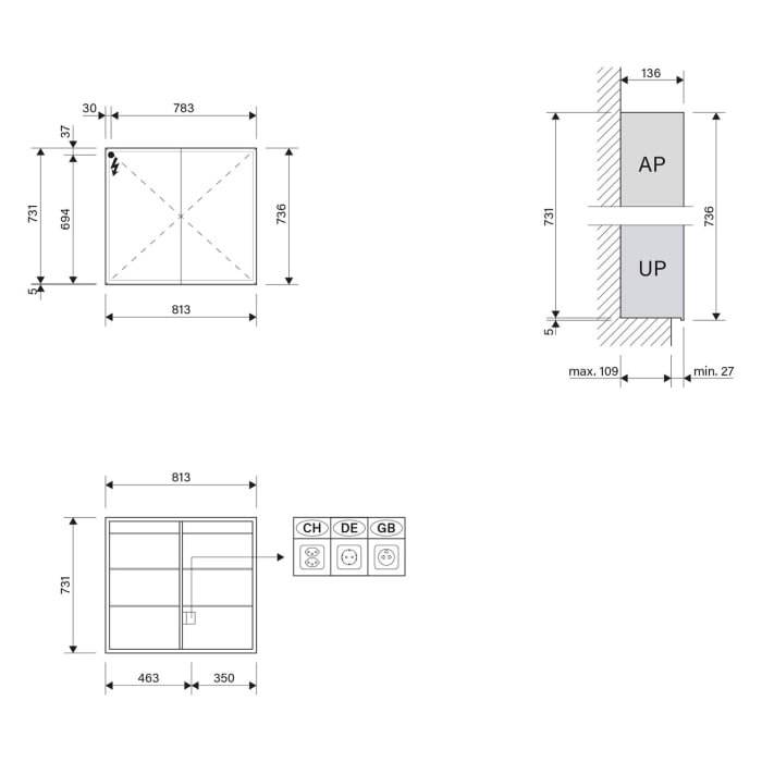 Schneider GLOW D2W Spiegelschrank GLO1 80/2/D2W 81,3 x 73,6 cm, DE