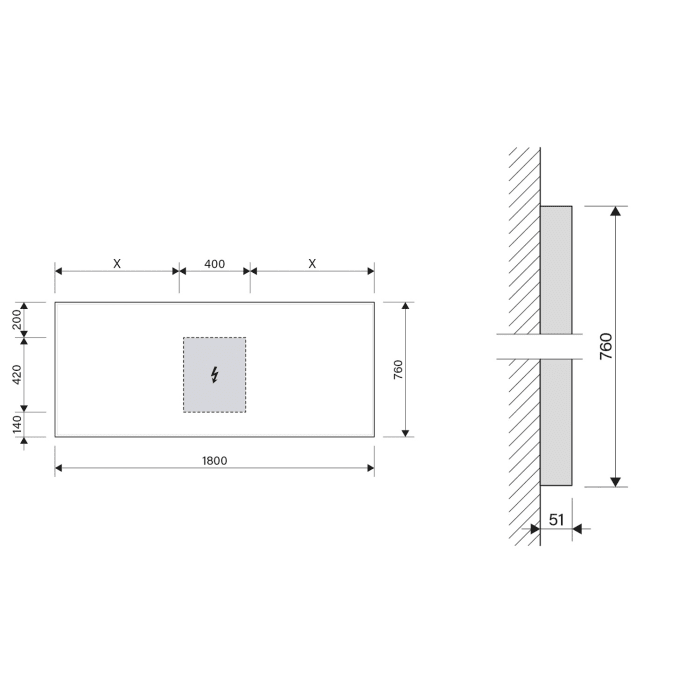 Schneider GLOW HCL Lichtspiegel A/SP 180/HCL 180 x 76 cm mit LED Beleuchtung und Tageszeitsteuerung