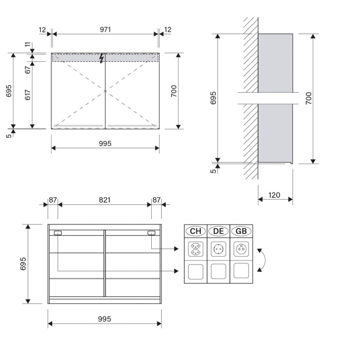 Schneider GRACE TW Spiegelschrank GRL 100/2/TW 99,5 x 70 cm, DE