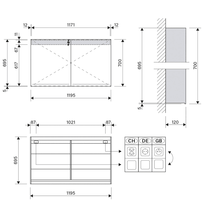 Schneider GRACE TW Spiegelschrank GRL 120/2/TW 119,5 x 70 cm, DE