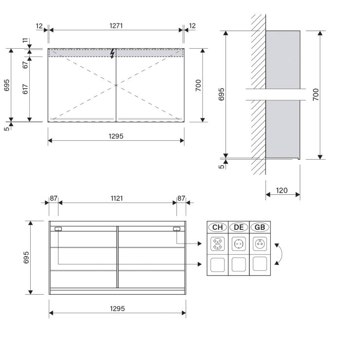 Schneider GRACE TW Spiegelschrank GRL 130/2/TW 129,5 x 70 cm, DE