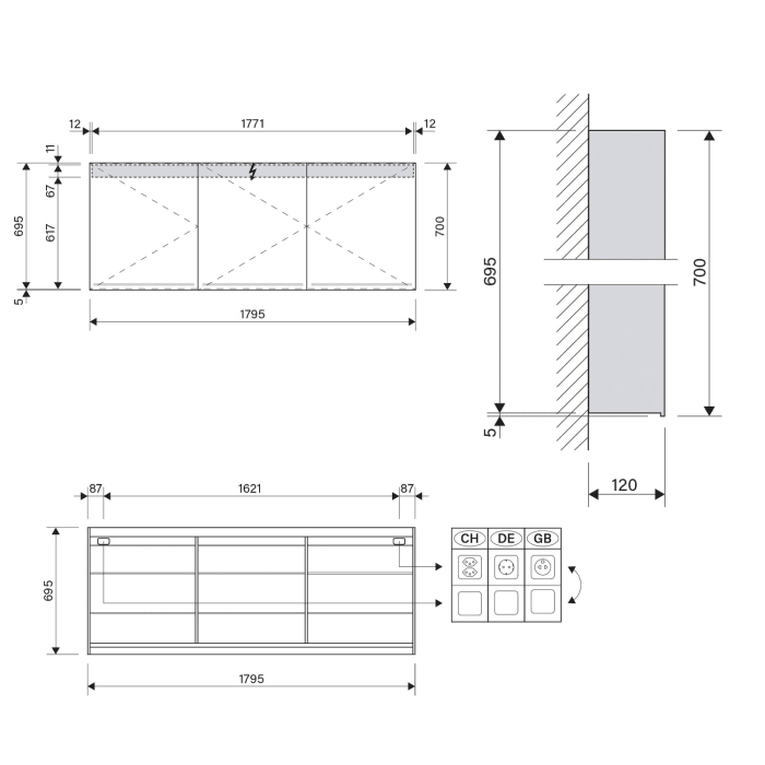 Schneider GRACE TW Spiegelschrank GRL 180/3/GT/TW 179,5 x 70 cm, DE