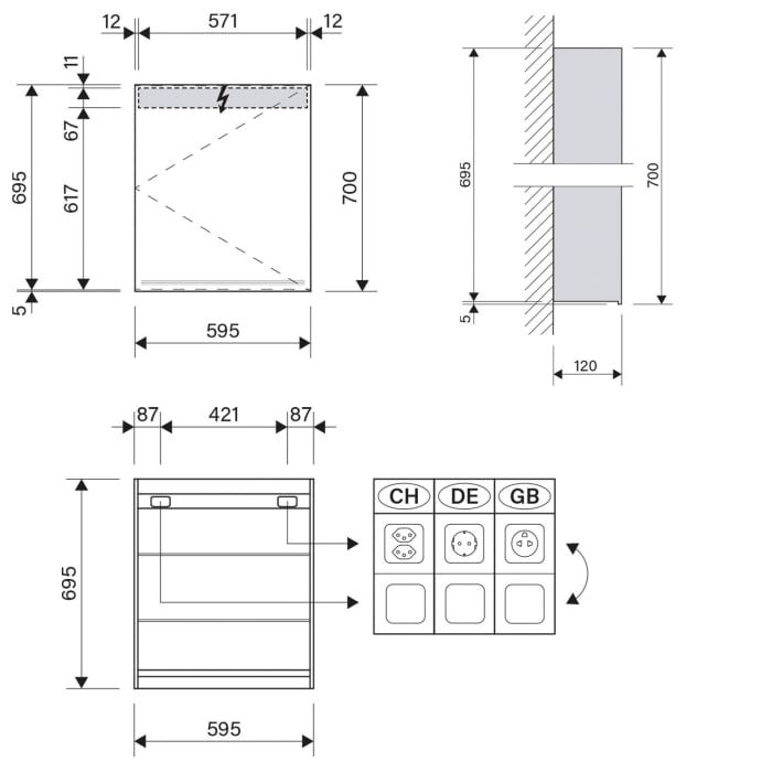 Schneider GRACE TW Spiegelschrank GRL 60/1/TW/R 59,5 x 70 cm, Türanschlag rechts, DE