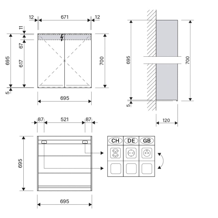 Schneider GRACE TW Spiegelschrank GRL 70/2/TW 69,5 x 70 cm, DE