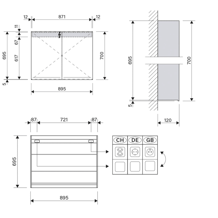 Schneider GRACE TW Spiegelschrank GRL 90/2/TW 89,5 x 70 cm, DE