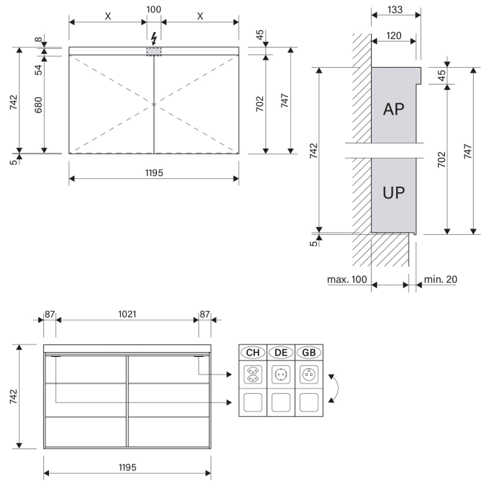 Schneider LOW basic LED Spiegelschrank LOB 120/2/LED 119,5 x 74,7 cm, 3000 K, DE