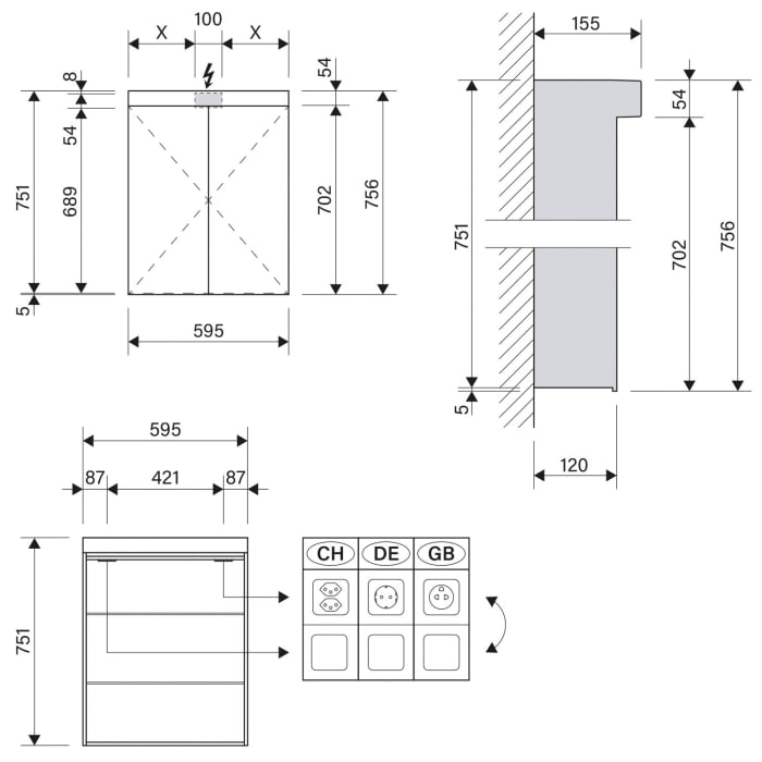 Schneider LOW Line LED Spiegelschrank LOW 60/2/LED 59,5 x 75,6 cm, CH