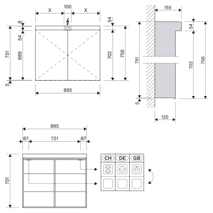 Schneider LOW Line LED Spiegelschrank LOW 90/2/LED 89,5 x 75,6 cm, DE