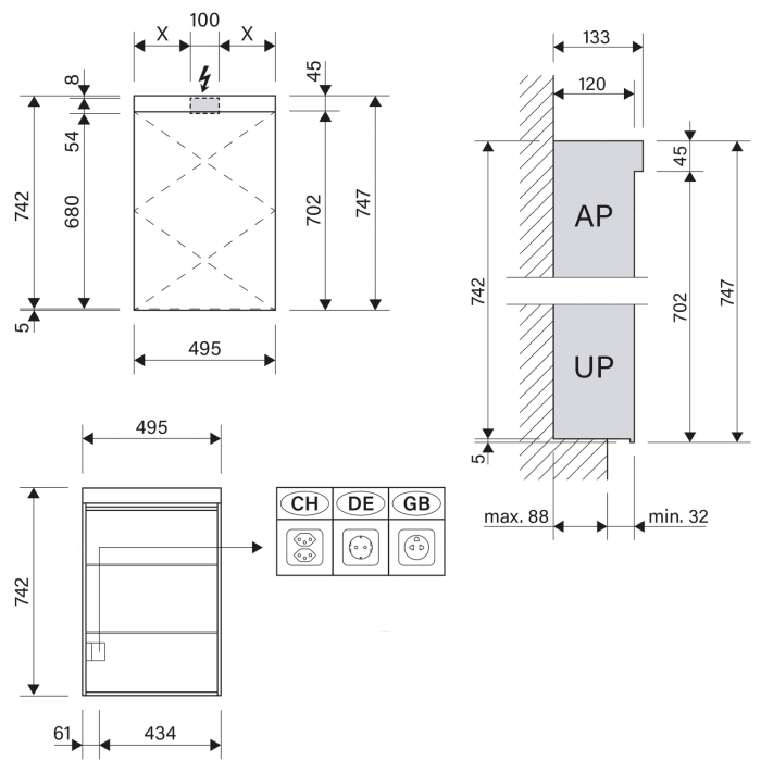 Schneider LOW plus LED Spiegelschrank LOP 50/1/LED/L 49,5 x 74,7 cm, 4000 K, Steckdose links, DE