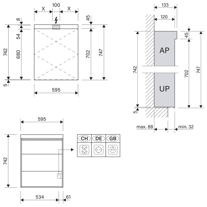 Schneider LOW plus LED Spiegelschrank LOP 60/1/LED/R 59,5 x 74,7 cm, 3000 K, Steckdose rechts, DE