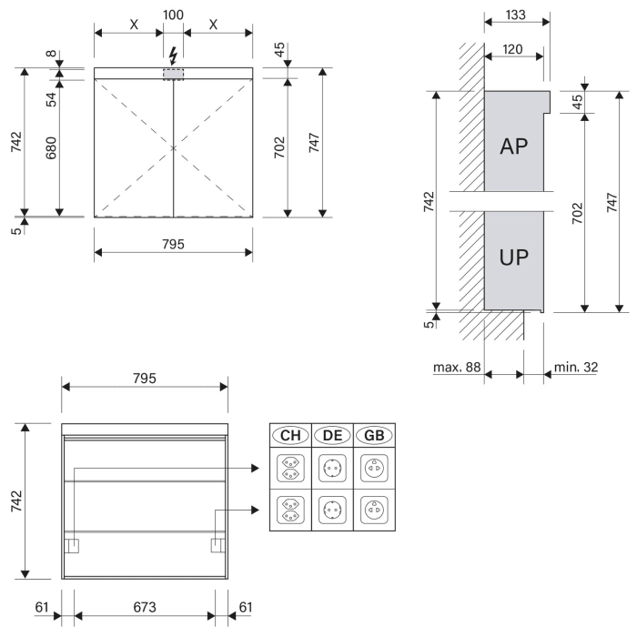 Schneider LOW plus LED Spiegelschrank LOP 80/2/LED 79,5 x 74,7 cm, 3000 K, Steckdose links und rechts, DE