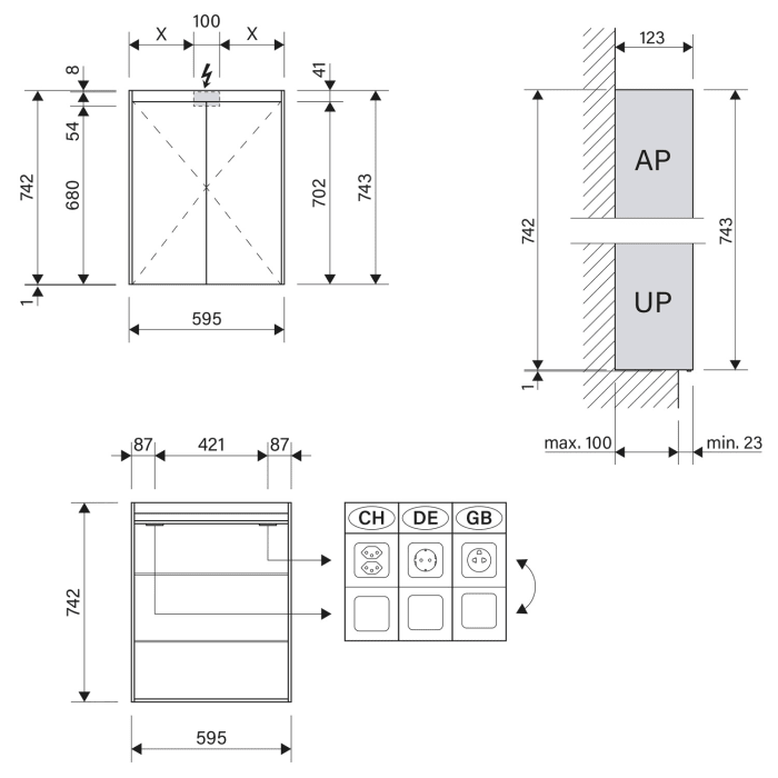 Schneider OBJECT Line Comfort LED Spiegelschrank OLC1 60/2/LED 59,5 x 74,2 cm, 4000 K, CH