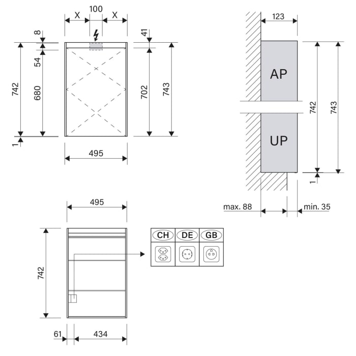 Schneider OBJECT Line Superior LED Spiegelschrank OLS1 50/1/LED/L 49,5 x 74,3 cm, 4000 K, CH