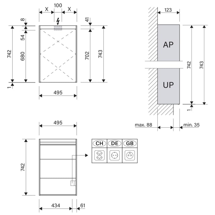 Schneider OBJECT Line Superior LED Spiegelschrank OLS1 50/1/LED/R 49,5 x 74,3 cm, 3000 K, CH