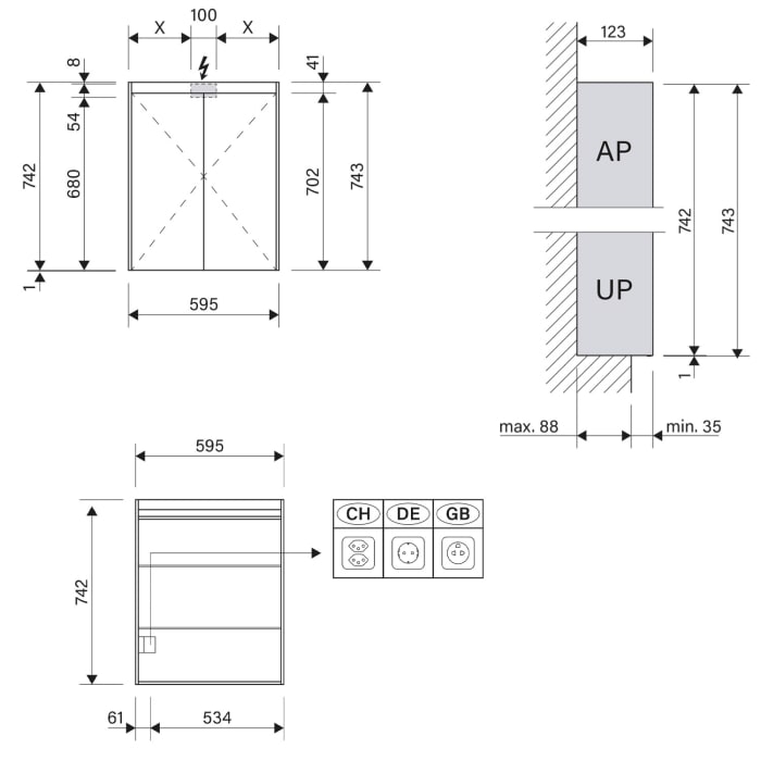 Schneider OBJECT Line Superior LED Spiegelschrank OLS1 60/2/LED/L 59,5 x 74,3 cm, 3000 K, DE