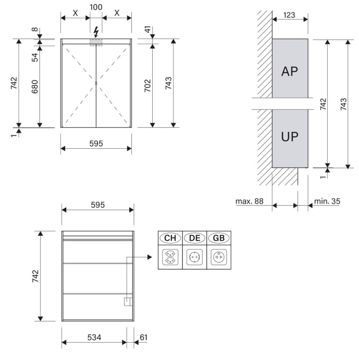Schneider OBJECT Line Superior LED Spiegelschrank OLS1 60/2/LED/R 59,5 x 74,3 cm, 3000 K, CH