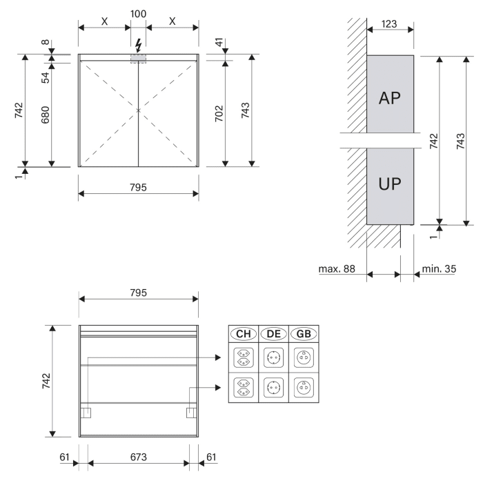 Schneider OBJECT Line Superior LED Spiegelschrank OLS1 80/2/LED 79,5 x 74,3 cm, 3000 K, DE