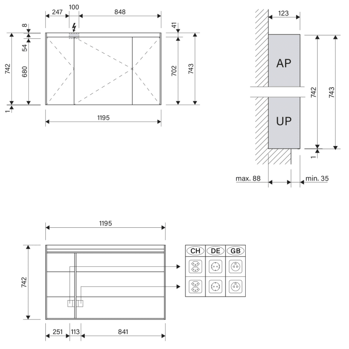 Schneider OBJECT Line Superior LED Spiegelschrank OLS1 120/3/LED 119,5 x 74,3 cm, 4000 K, CH