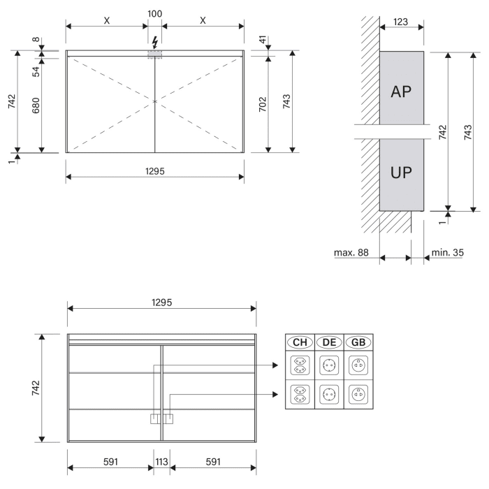 Schneider OBJECT Line Superior LED Spiegelschrank OLS1 130/2/LED 129,5 x 74,3 cm, 3000 K, CH