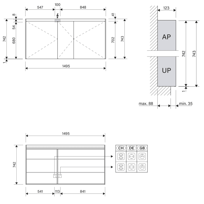 Schneider OBJECT Line Superior LED Spiegelschrank OLS1 150/3/LED 149,5 x 74,3 cm, 3000 K, DE