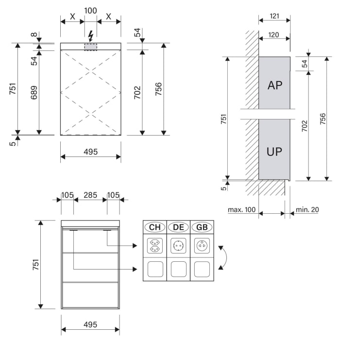 Schneider PATA LED Spiegelschrank PAT 50/1/LED 49,5 x 75,6 cm, 3000 K, DE