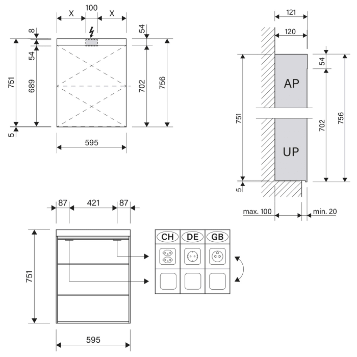 Schneider PATA LED Spiegelschrank PAT 60/1/LED 59,5 x 75,6 cm, 4000 K, CH