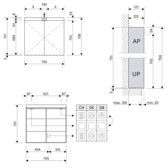 Schneider PATA LED Spiegelschrank PAT 80/2/LED 79,5 x 75,6 cm, 4000 K, DE