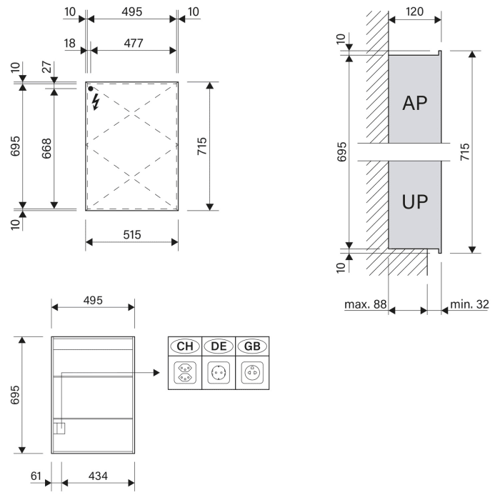 Schneider STYLE TW Spiegelschrank ALC2 50/1/TW/L 51,5 x 71,5 cm, DE