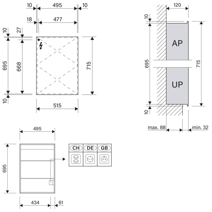 Schneider STYLE TW Spiegelschrank ALC2 50/1/TW/R 51,5 x 71,5 cm, CH