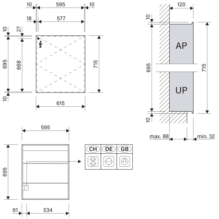 Schneider STYLE TW Spiegelschrank ALC2 60/1/TW/L 61,5 x 71,5 cm, DE