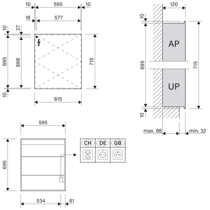Schneider STYLE TW Spiegelschrank ALC2 60/1/TW/R 61,5 x 71,5 cm, DE