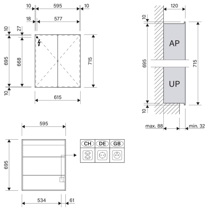 Schneider STYLE TW Spiegelschrank ALC2 60/2/TW/R 61,5 x 71,5 cm, CH
