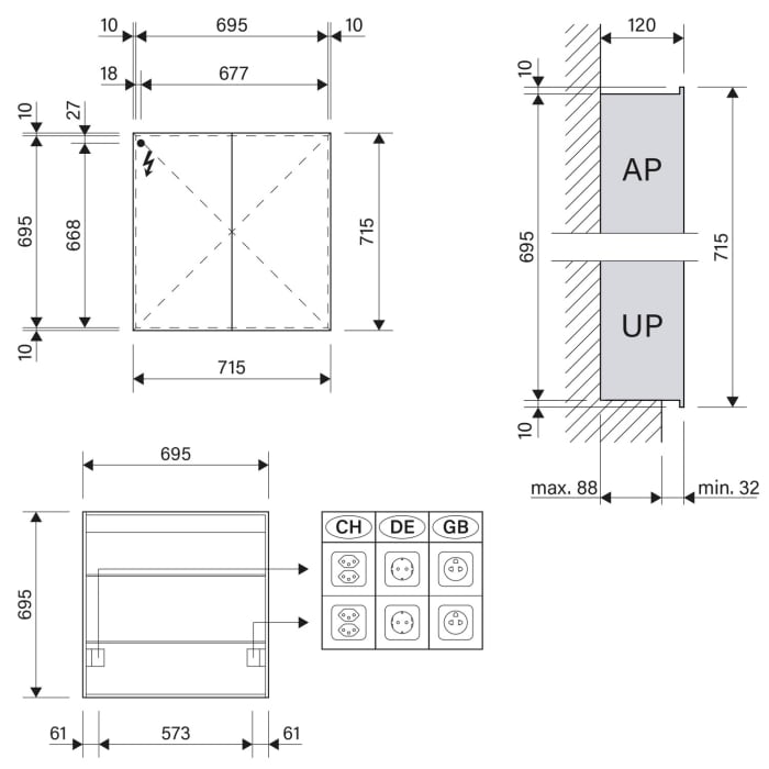 Schneider STYLE TW Spiegelschrank ALC2 70/2/TW 71,5 x 71,5 cm, CH