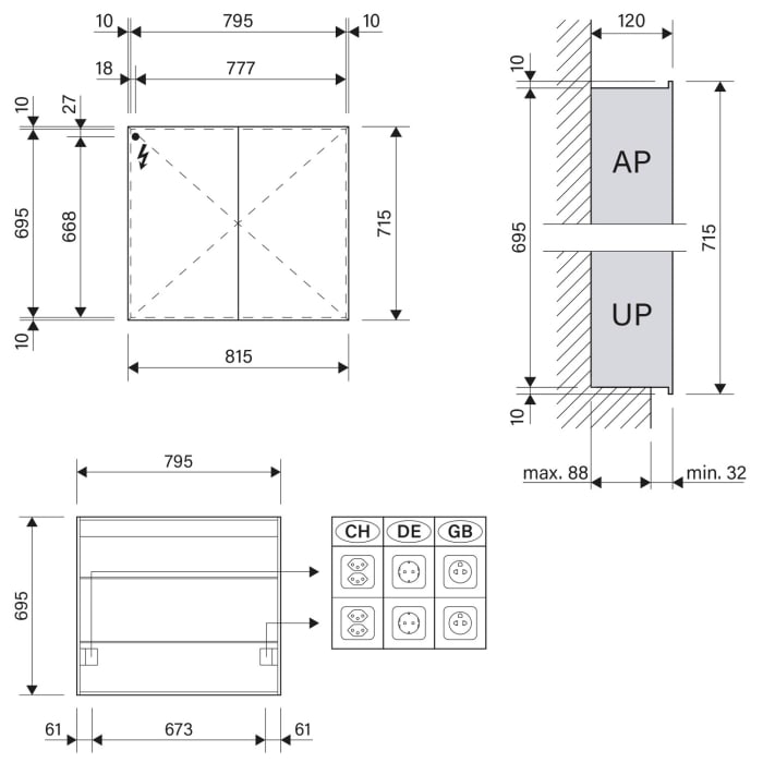 Schneider STYLE TW Spiegelschrank ALC2 80/2/TW 81,5 x 71,5 cm, CH