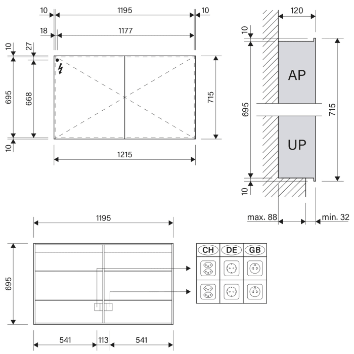 Schneider STYLE TW Spiegelschrank ALC2 120/2/TW 121,5 x 71,5 cm, CH