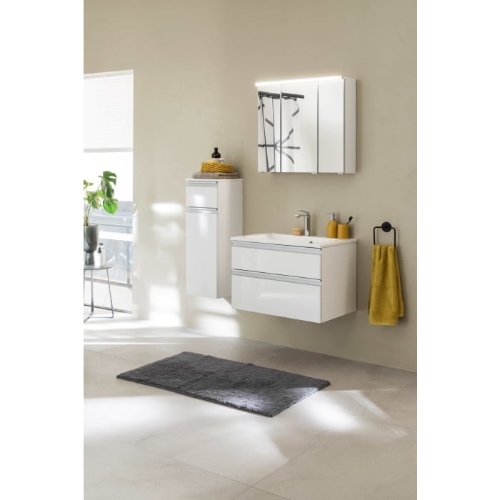 SCHÖNER WOHNEN-Kollektion Stockholm Badmöbelset aus Mineralgusswaschtisch mit Unterschrank, Spiegelschrank und Highboard