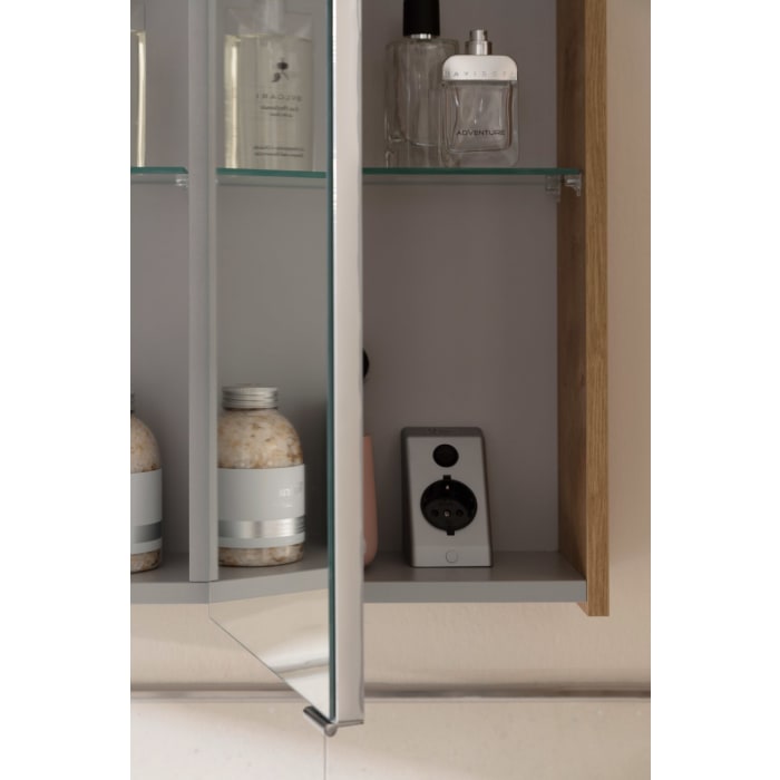 SCHÖNER WOHNEN-Kollektion Stockholm Badmöbelset aus Keramikwaschtisch mit Unterschrank und Spiegelschrank, Griff 352